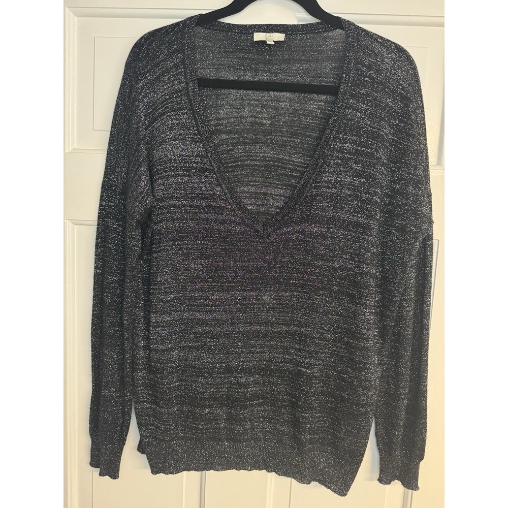 Joie Metallic Thread Black & Silver Lightweight Sweater Sz M Glam Goth